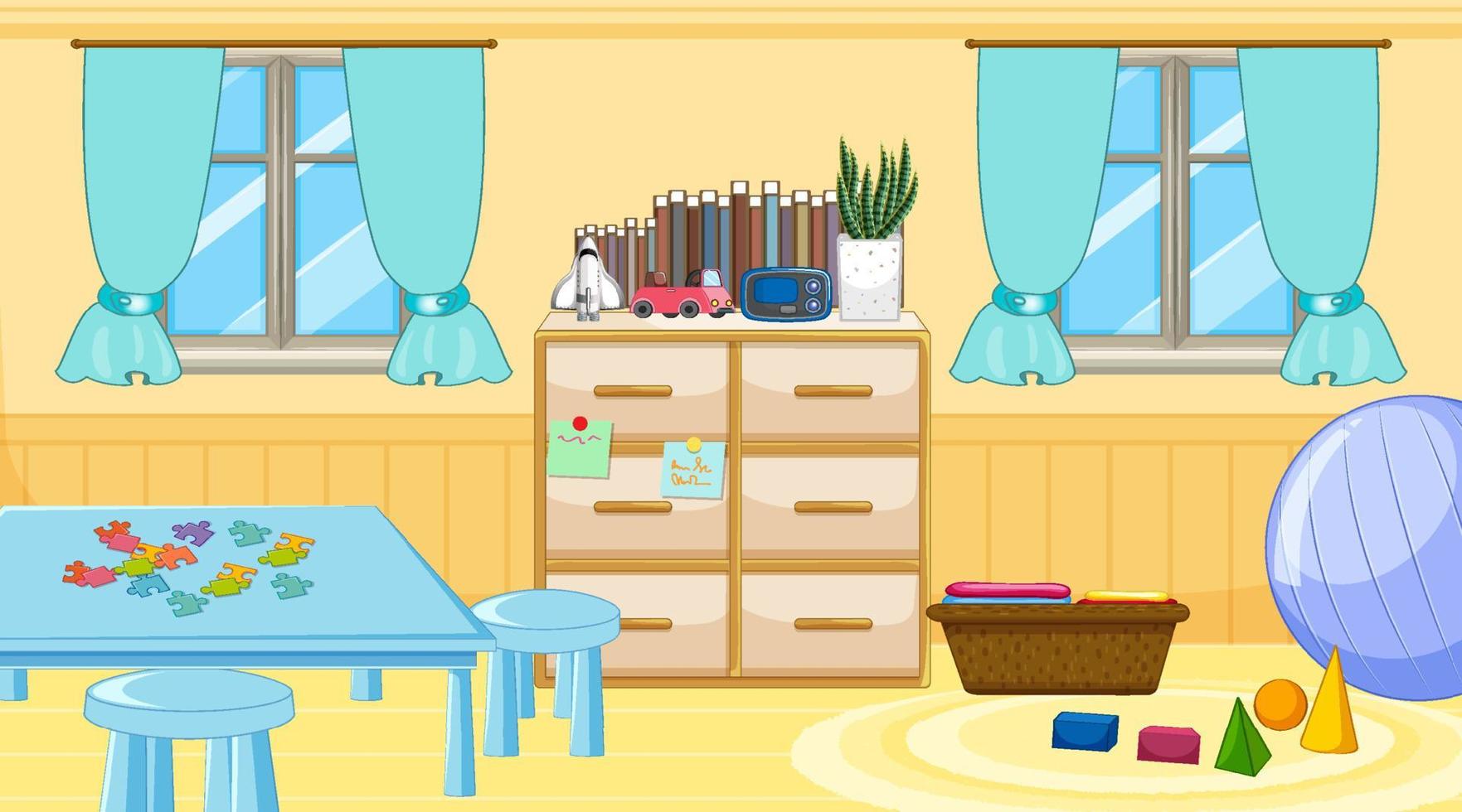 Children room with many furnitures vector