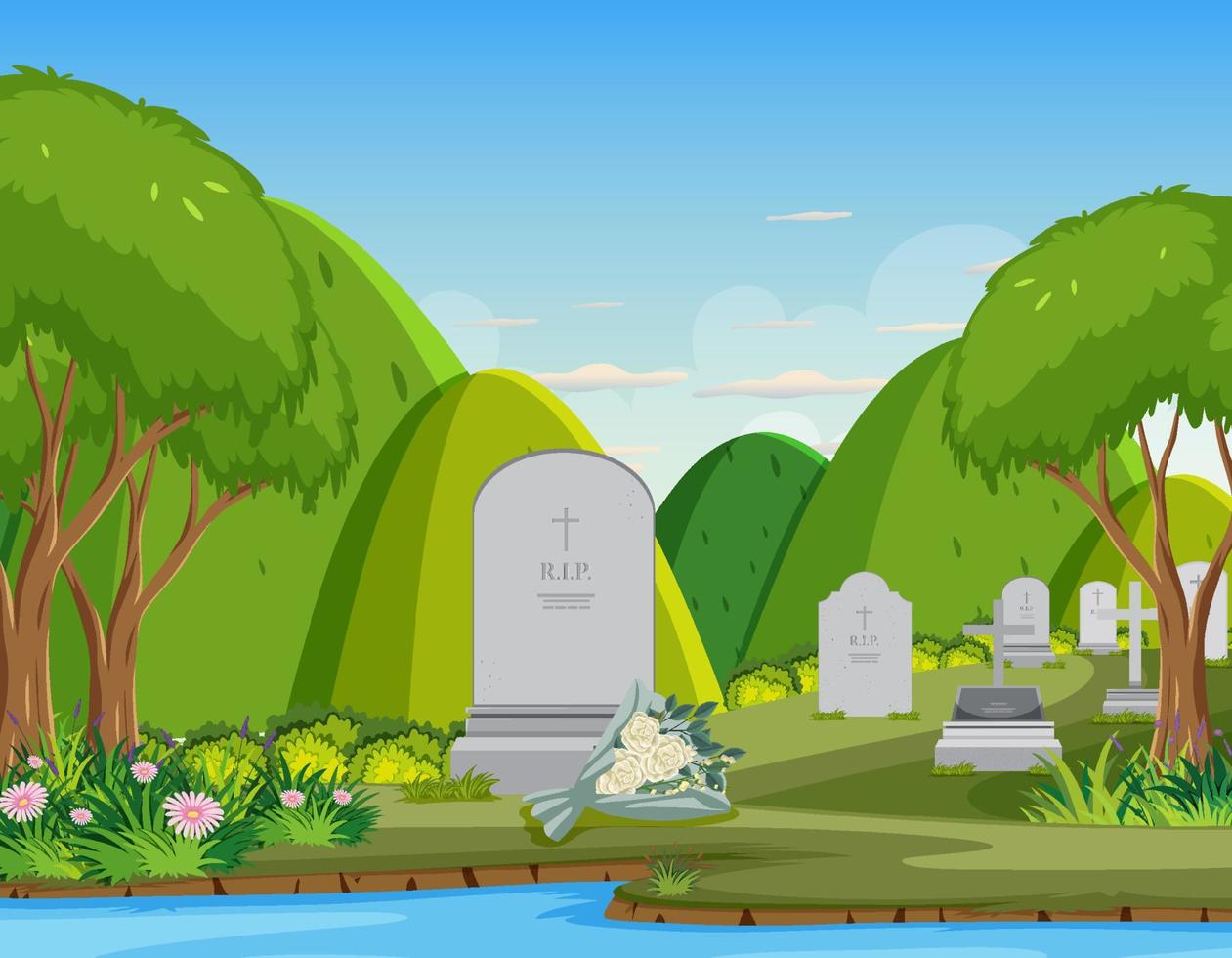 Scene of cemetery graveyard vector