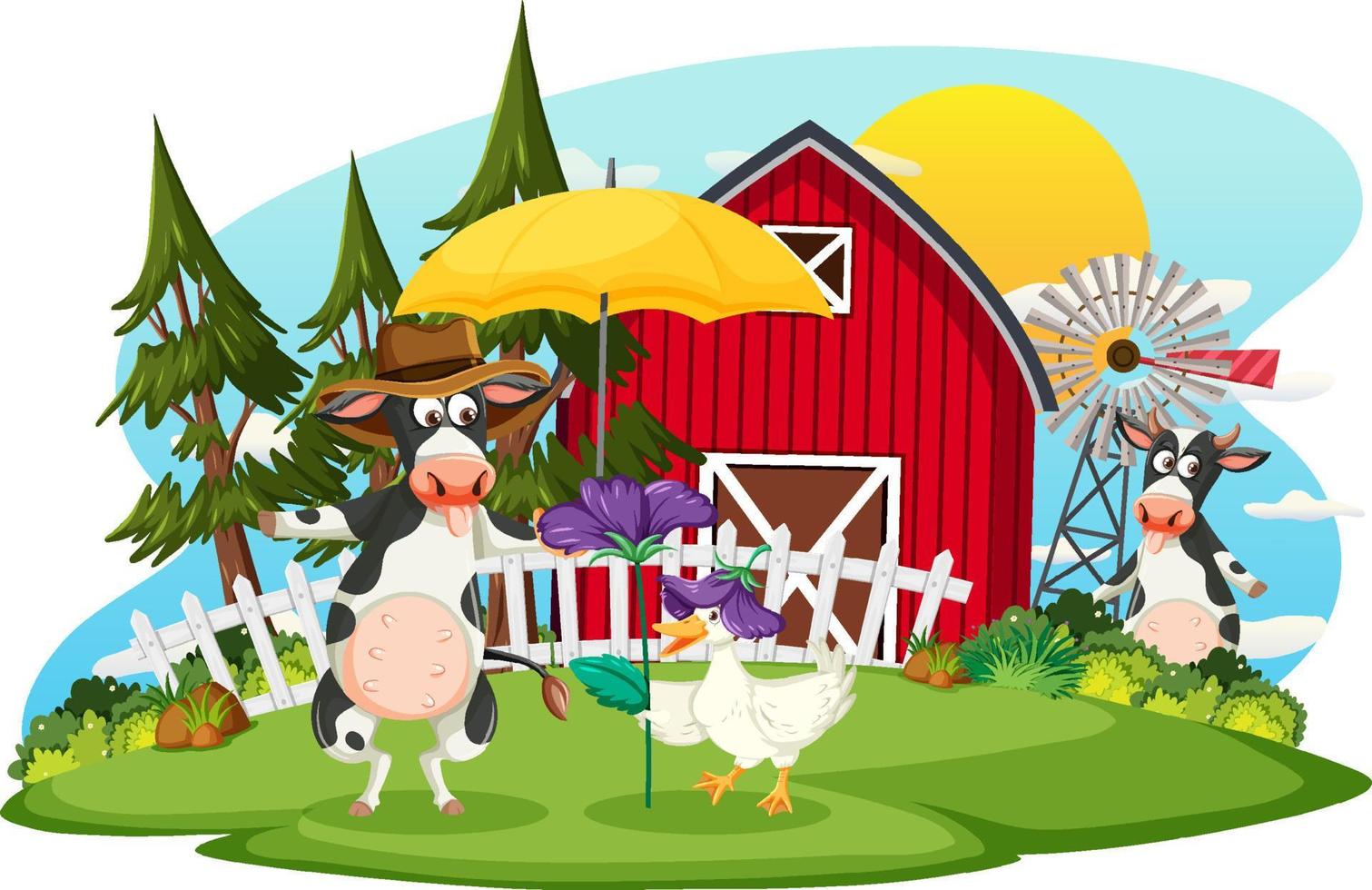 Barm farm with cartoon character vector