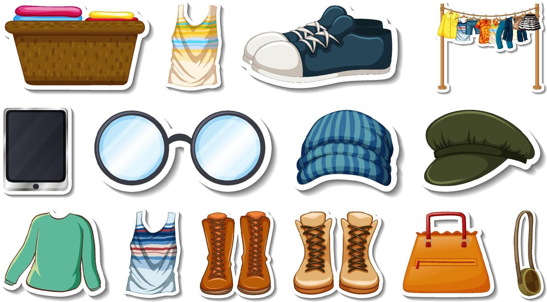 Sticker set of clothes and accessories vector