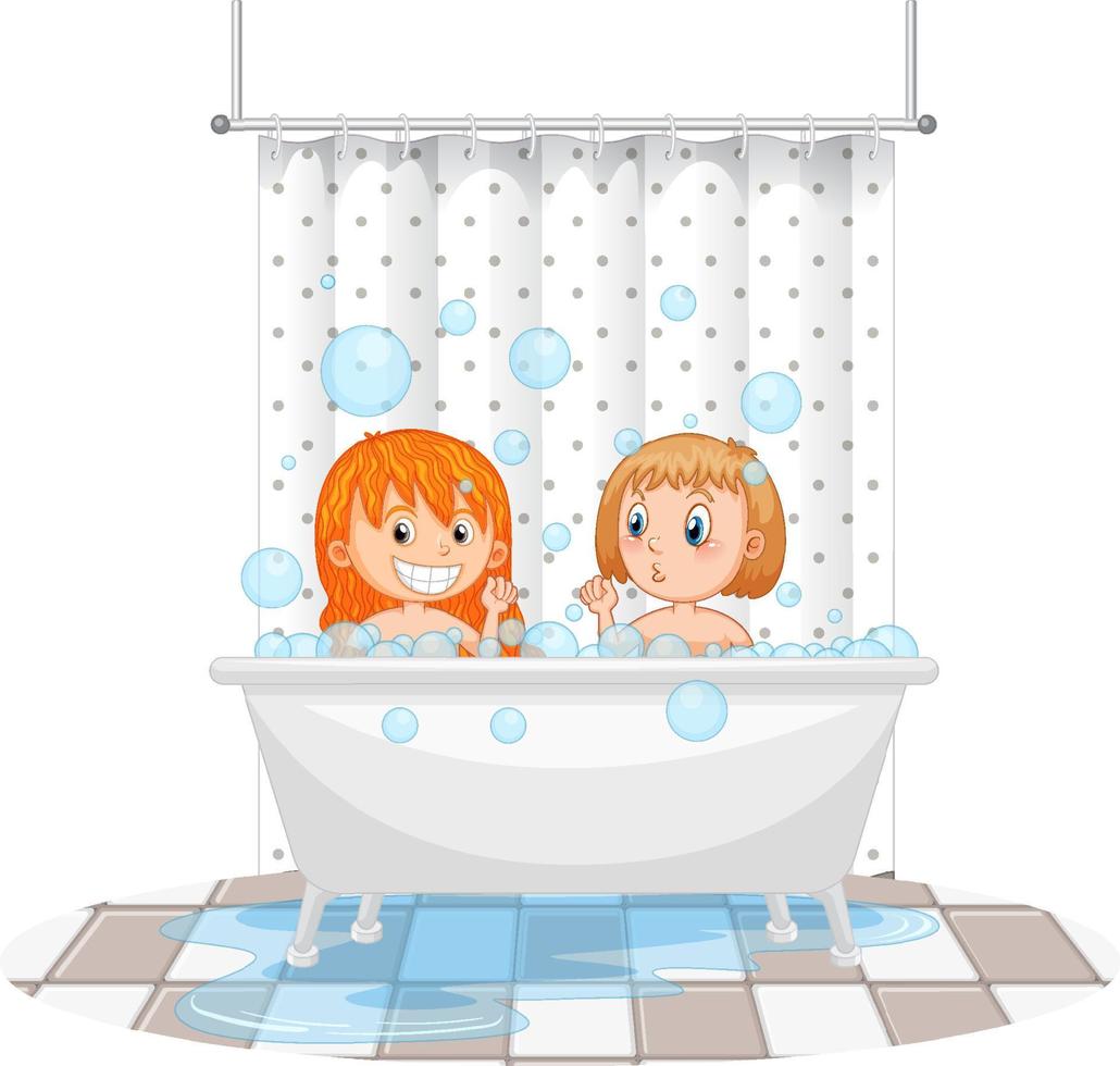 Happy kids playing in bathtub vector