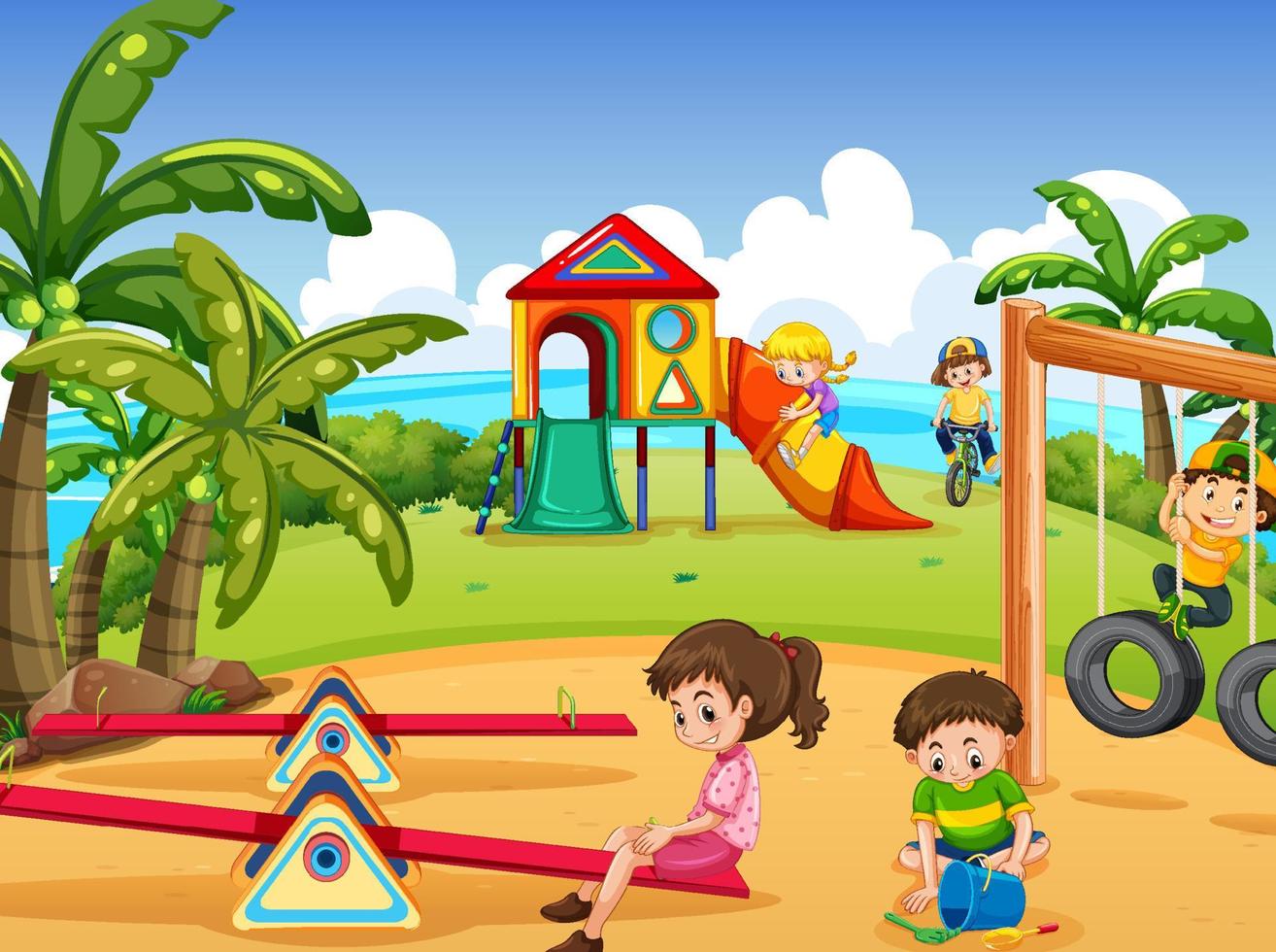 Beach playground with happy children vector