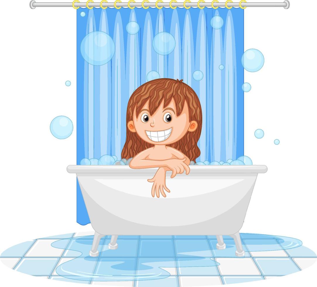 niña feliz tomando un baño vector