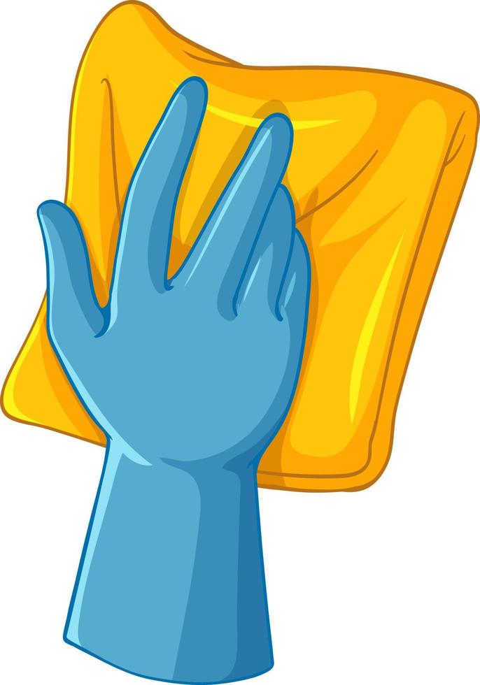 Blue glove holding yellow towel for cleaning vector