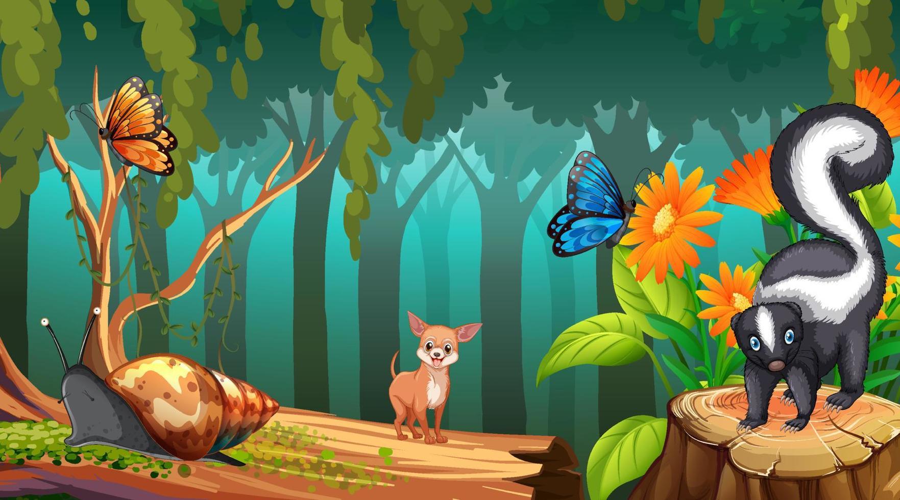 conjunto de diferentes animales domésticos en el bosque vector