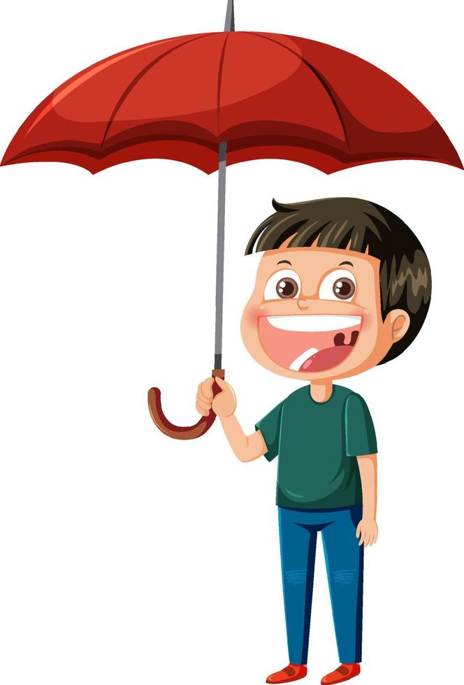 hombre feliz sosteniendo un paraguas sobre fondo blanco vector