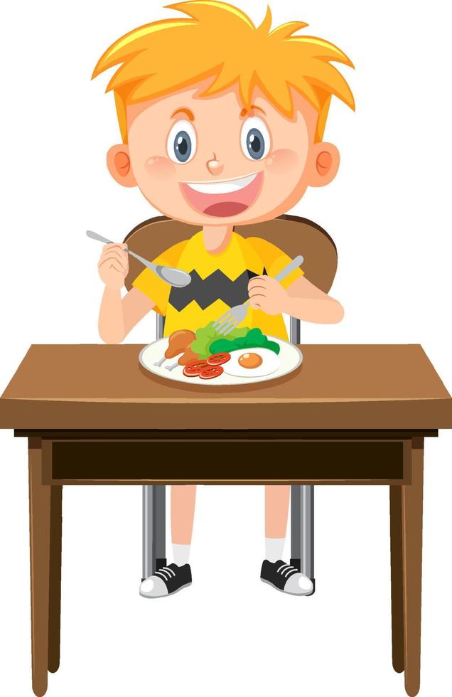 Little boy having meal cartoon character vector