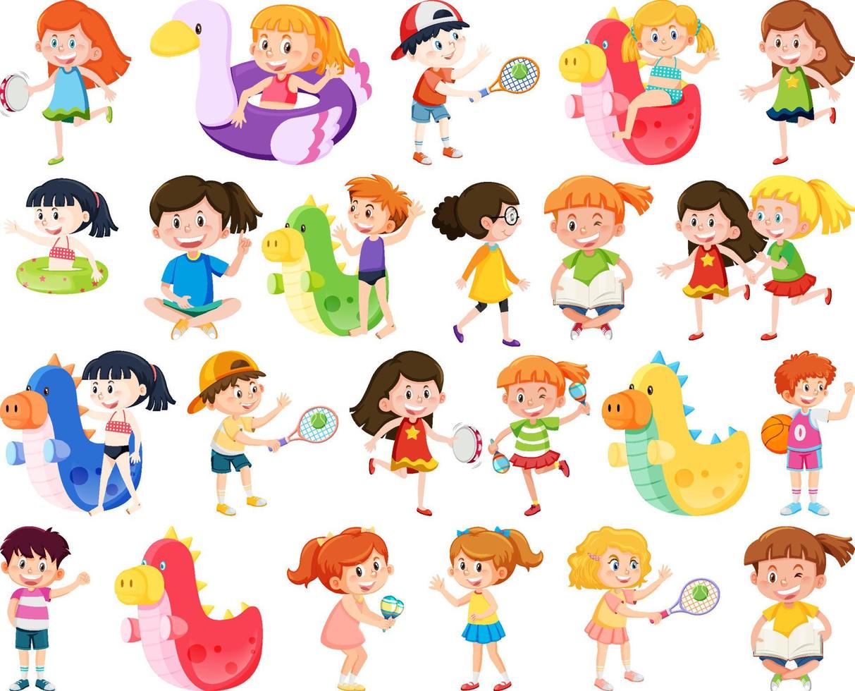 Set of children doing different activities vector