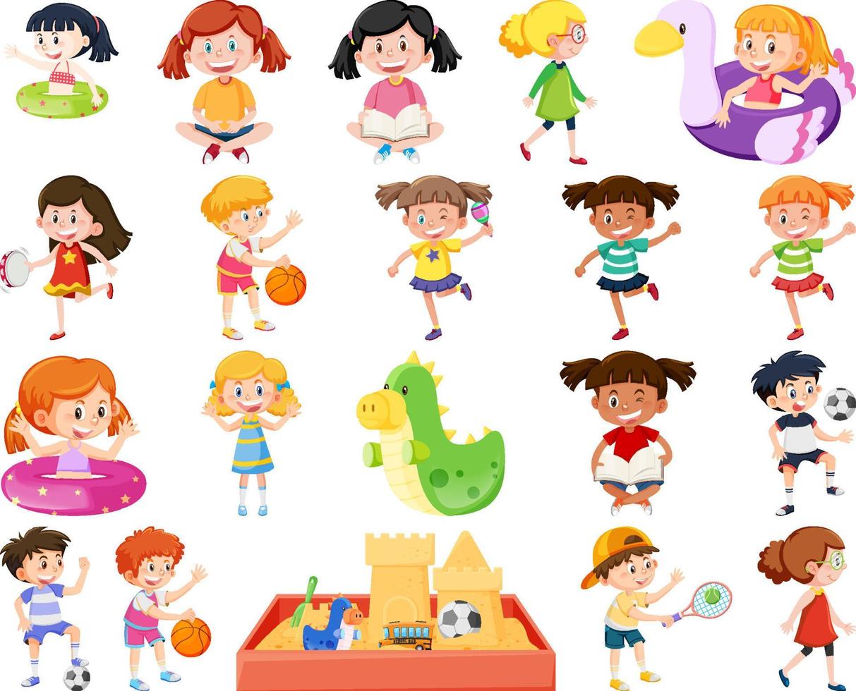 conjunto de niños haciendo diferentes actividades. vector