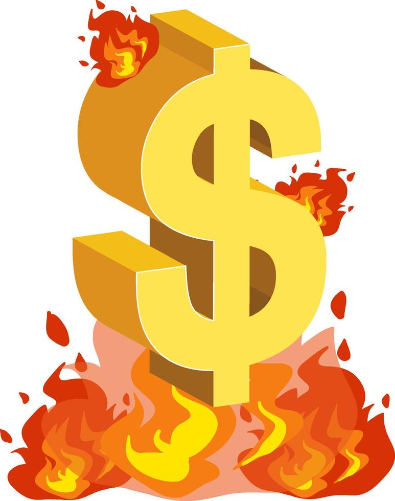 símbolo de dólar con fuego ardiendo vector