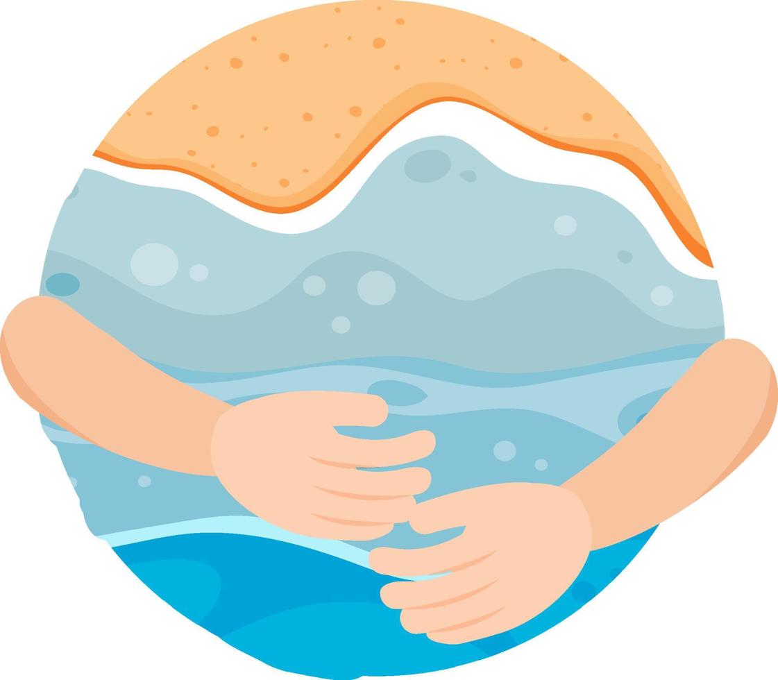 Beach in circle shape with two arms hugging vector