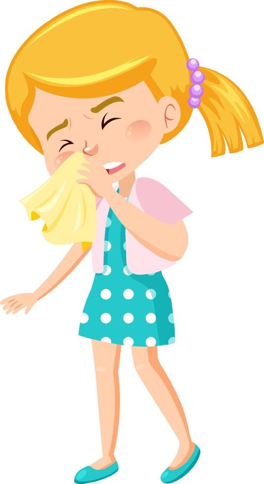 A sick girl cartoon character on white background vector