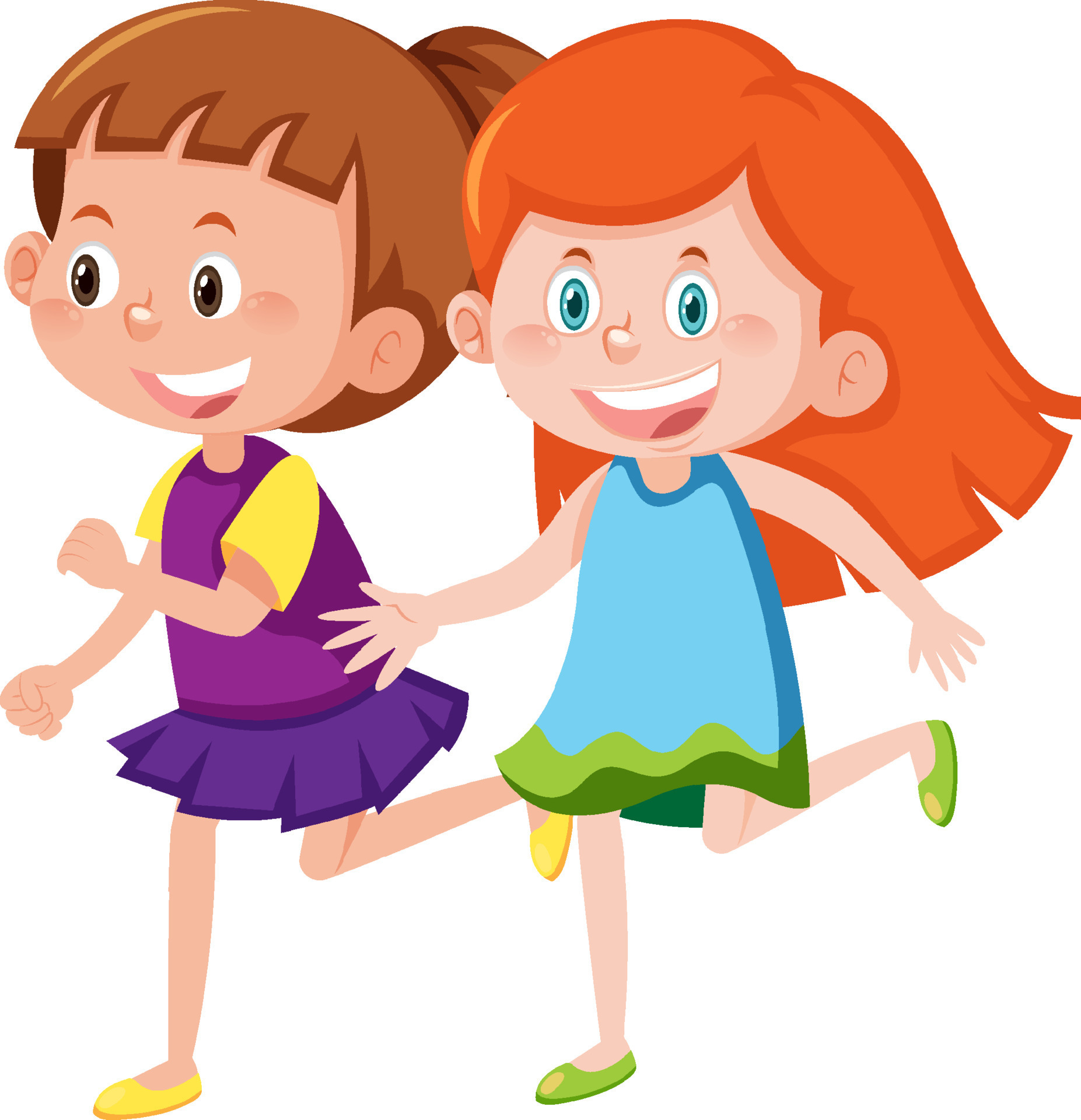 Two happy girls cartoon character 8191060 Vector Art at Vecteezy