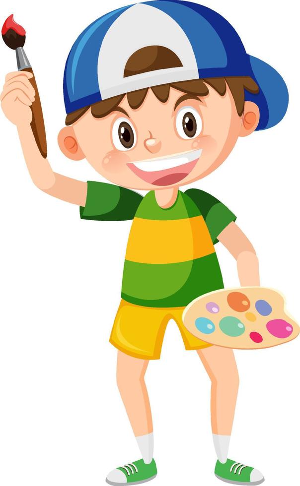 Cute boy holding brush and colour palette vector