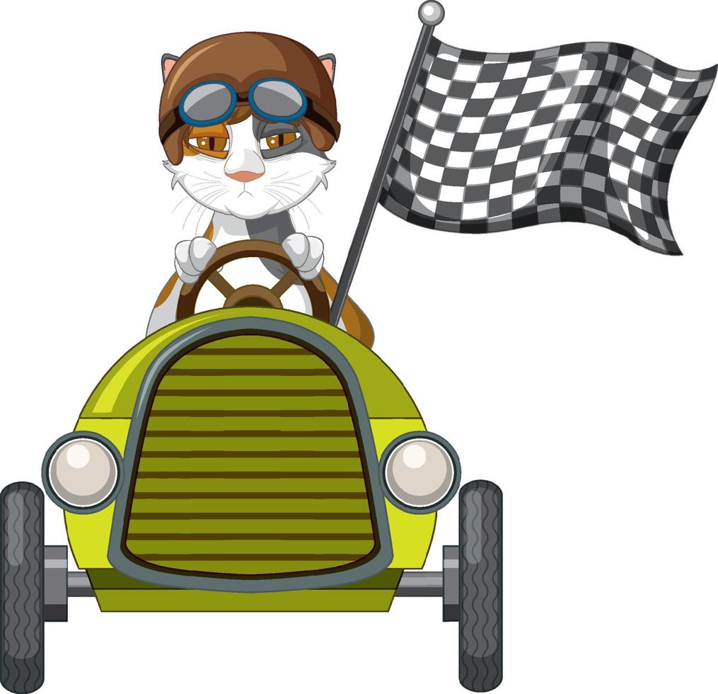 A cat driving a soapbox on white background vector