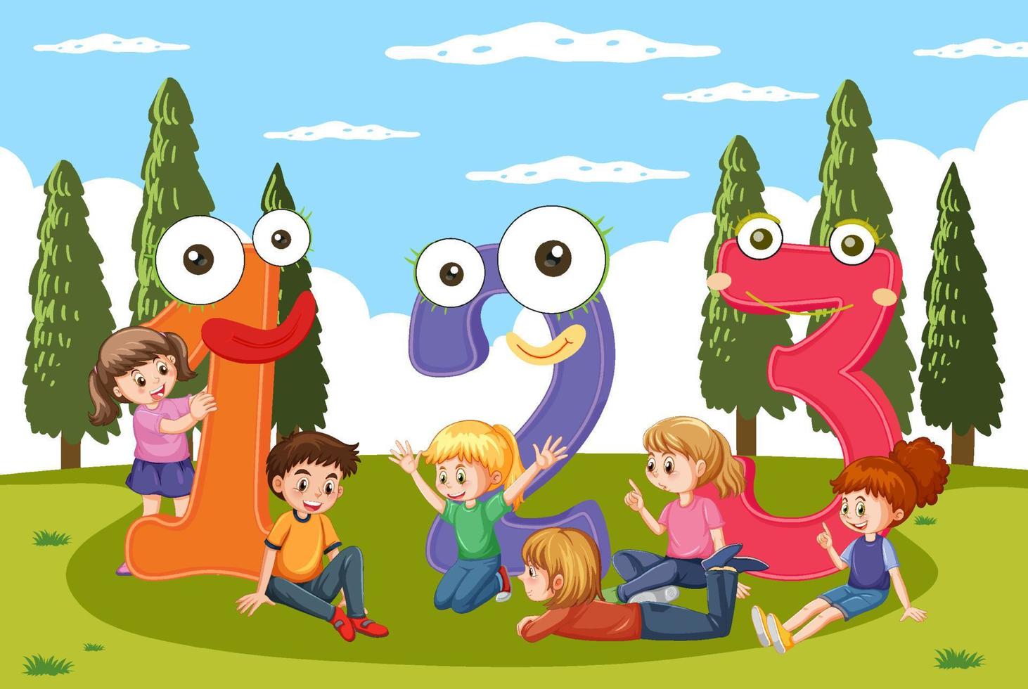 Number 1 2 3 with children cartoon character 8191105 Vector Art at Vecteezy
