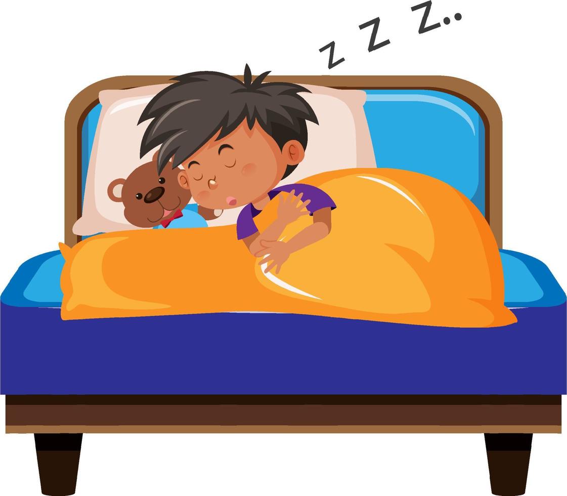 Little boy sleeping on bed vector