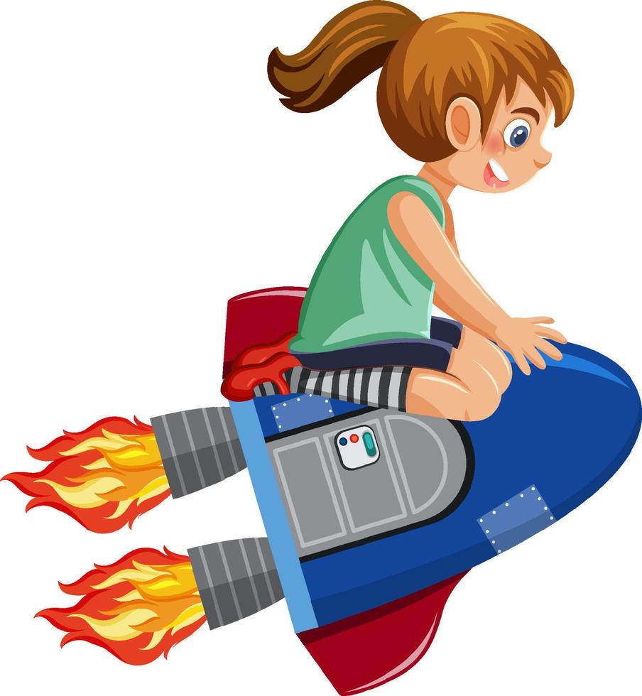 A girl riding on rocket isolated vector