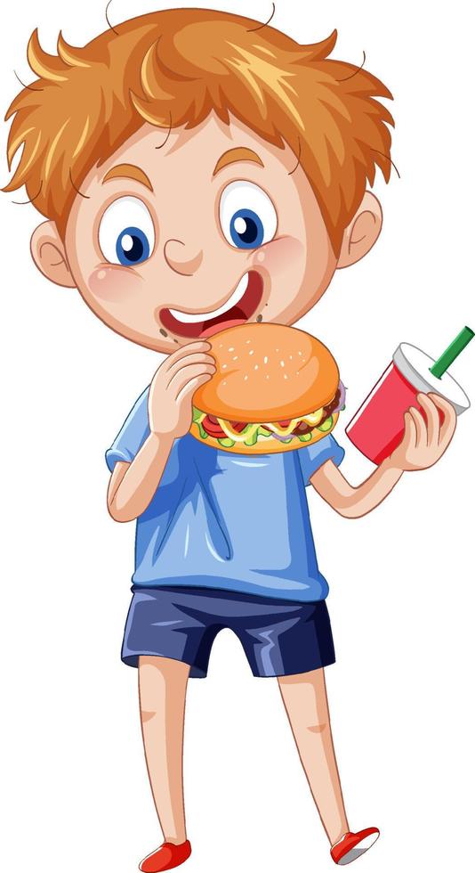 un niño comiendo hamburguesa vector