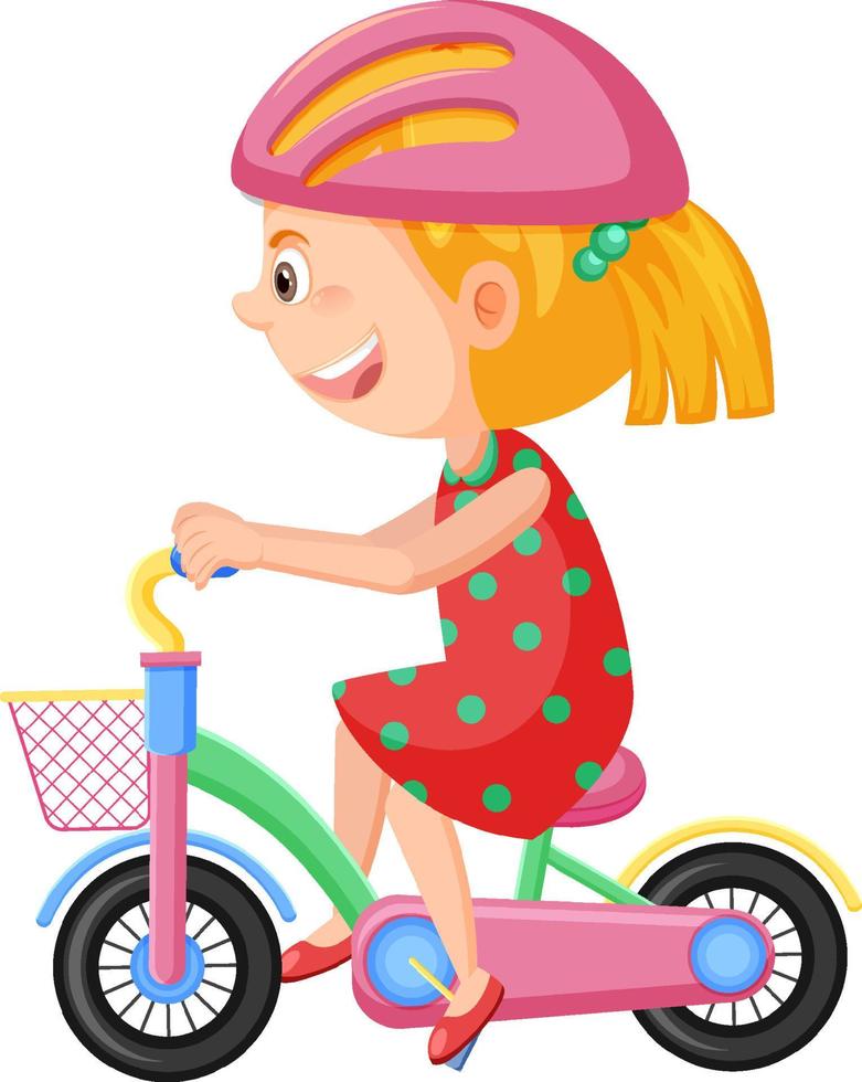 niña montando bicicleta en estilo de dibujos animados vector