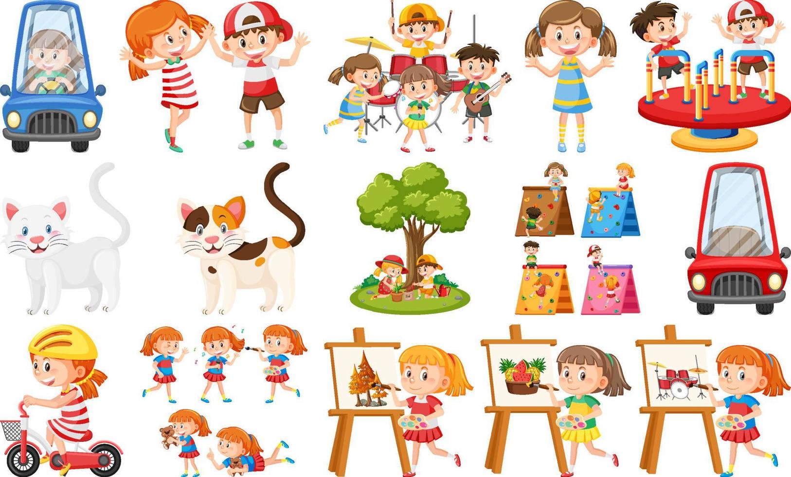 Set of cute kids and objects vector