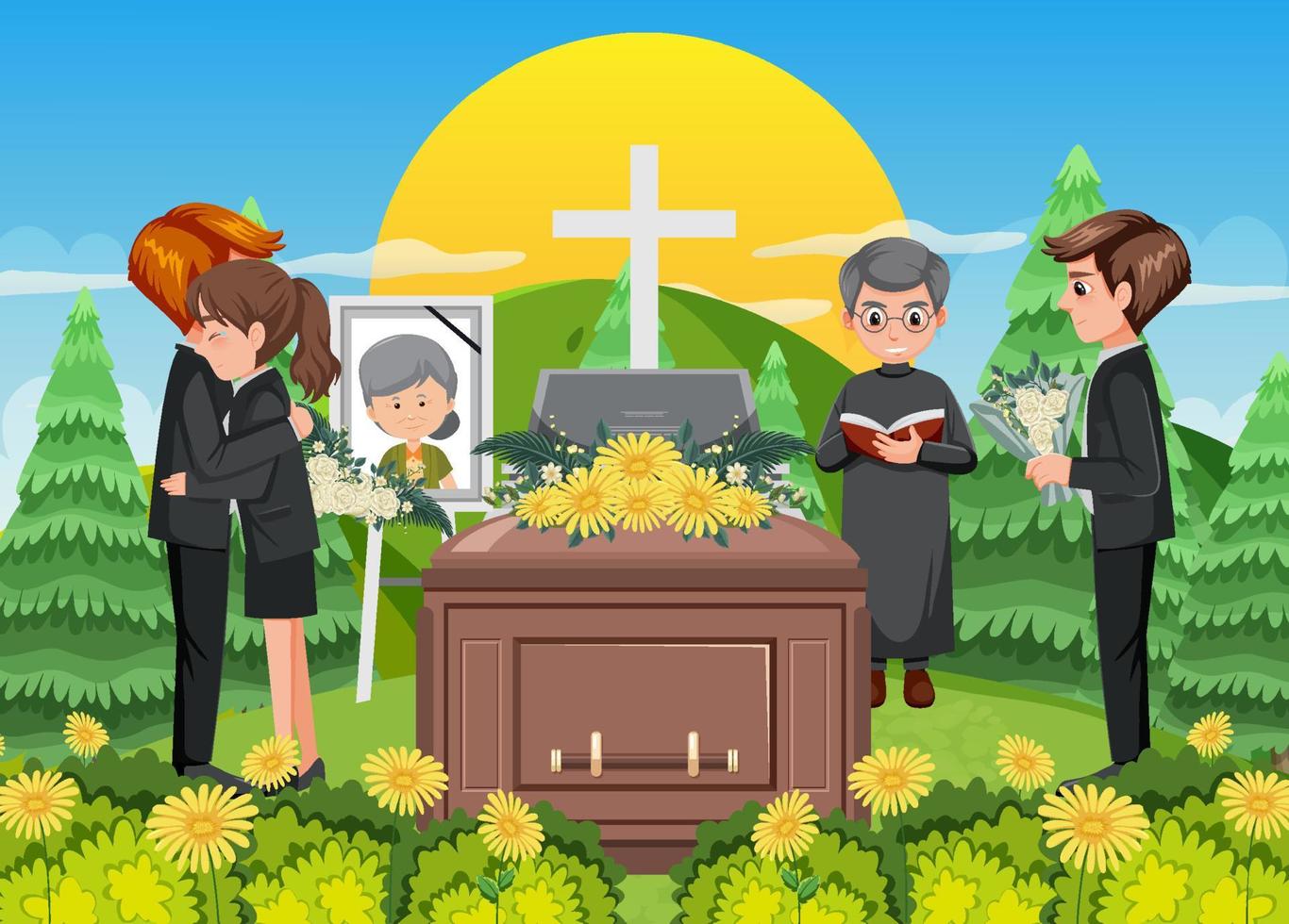 ceremonia fúnebre en la religión cristiana vector