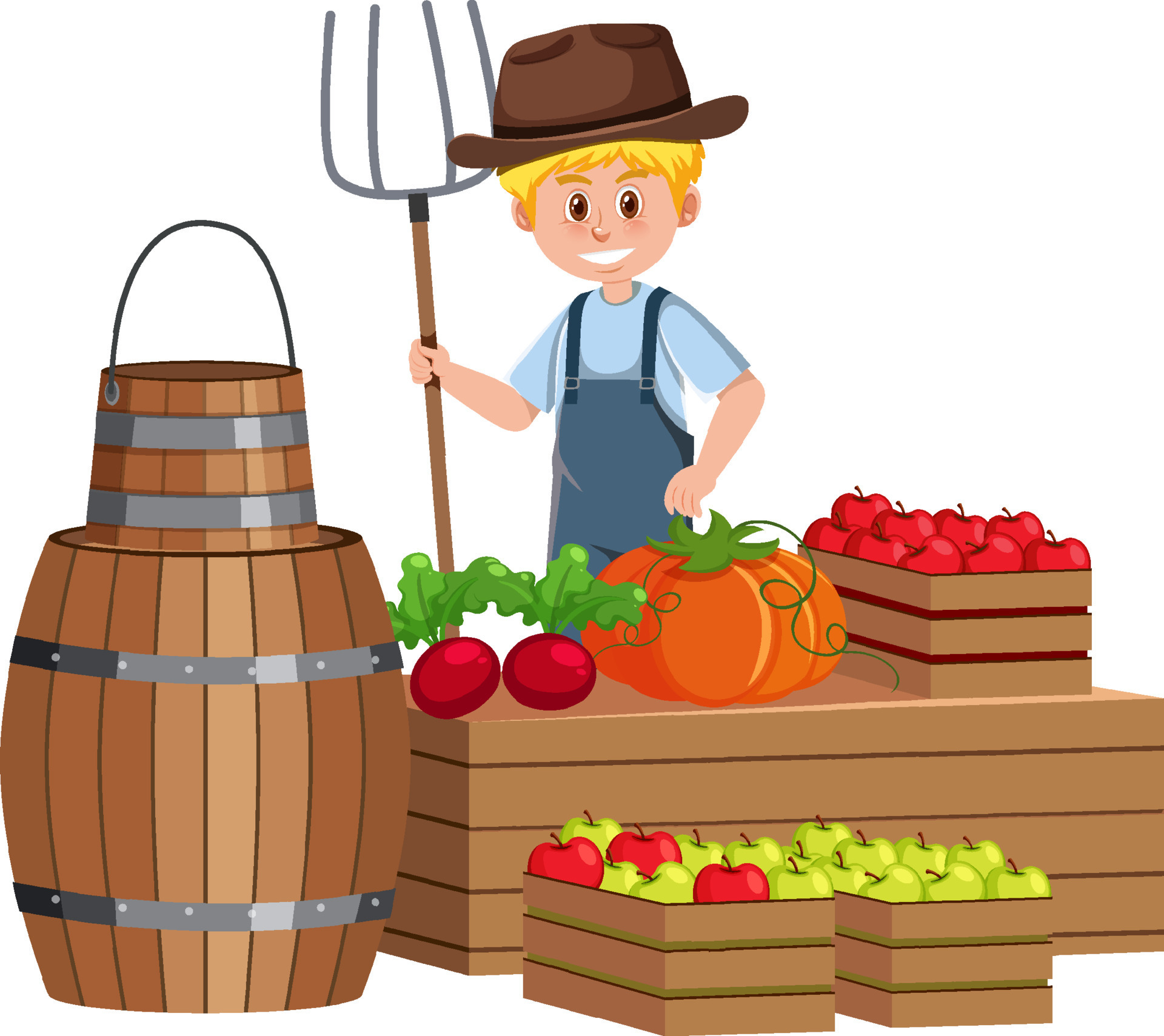 Farmer with fresh fruits and vegetables 8191313 Vector Art at Vecteezy