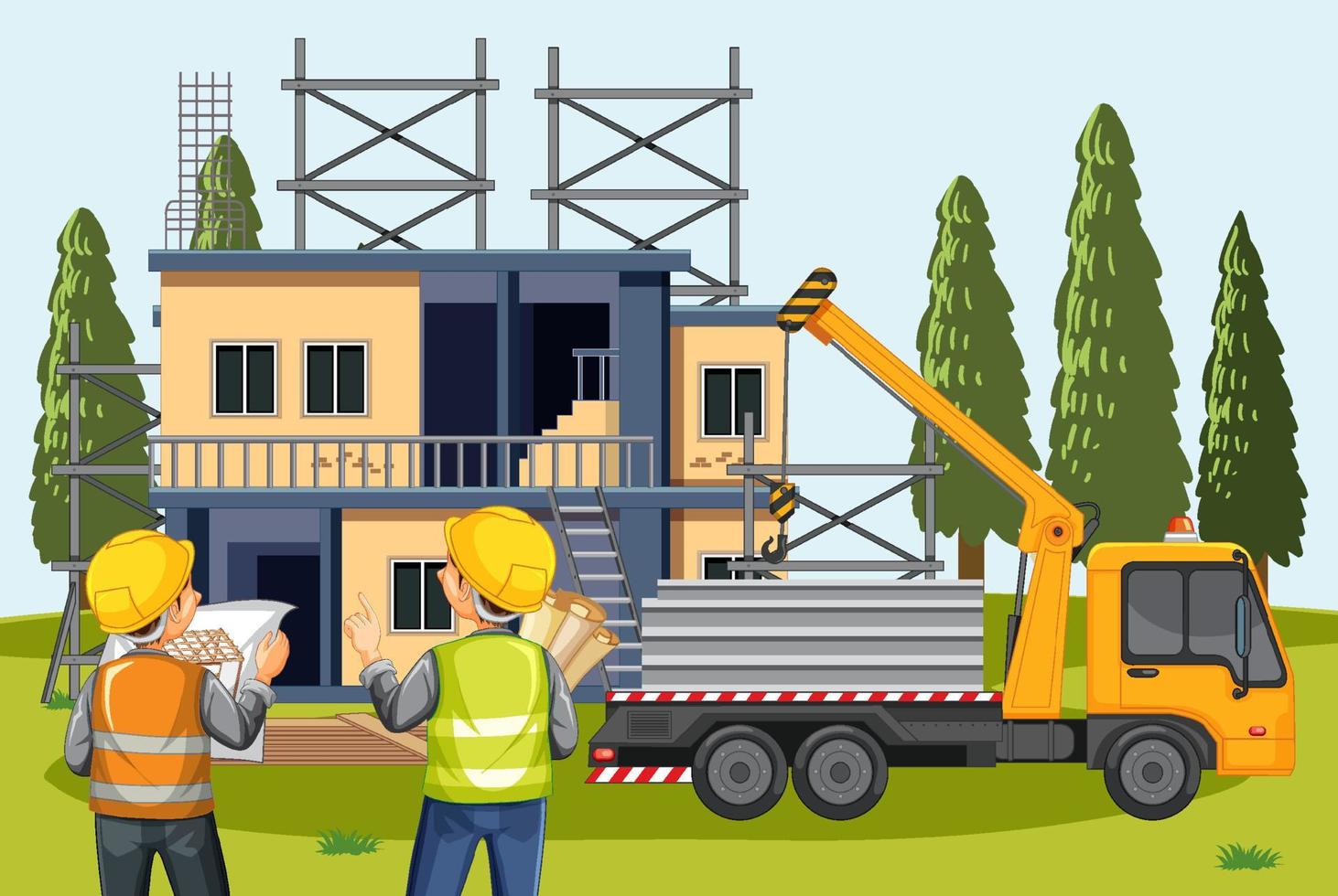 Cartoon scene of building house construction site vector