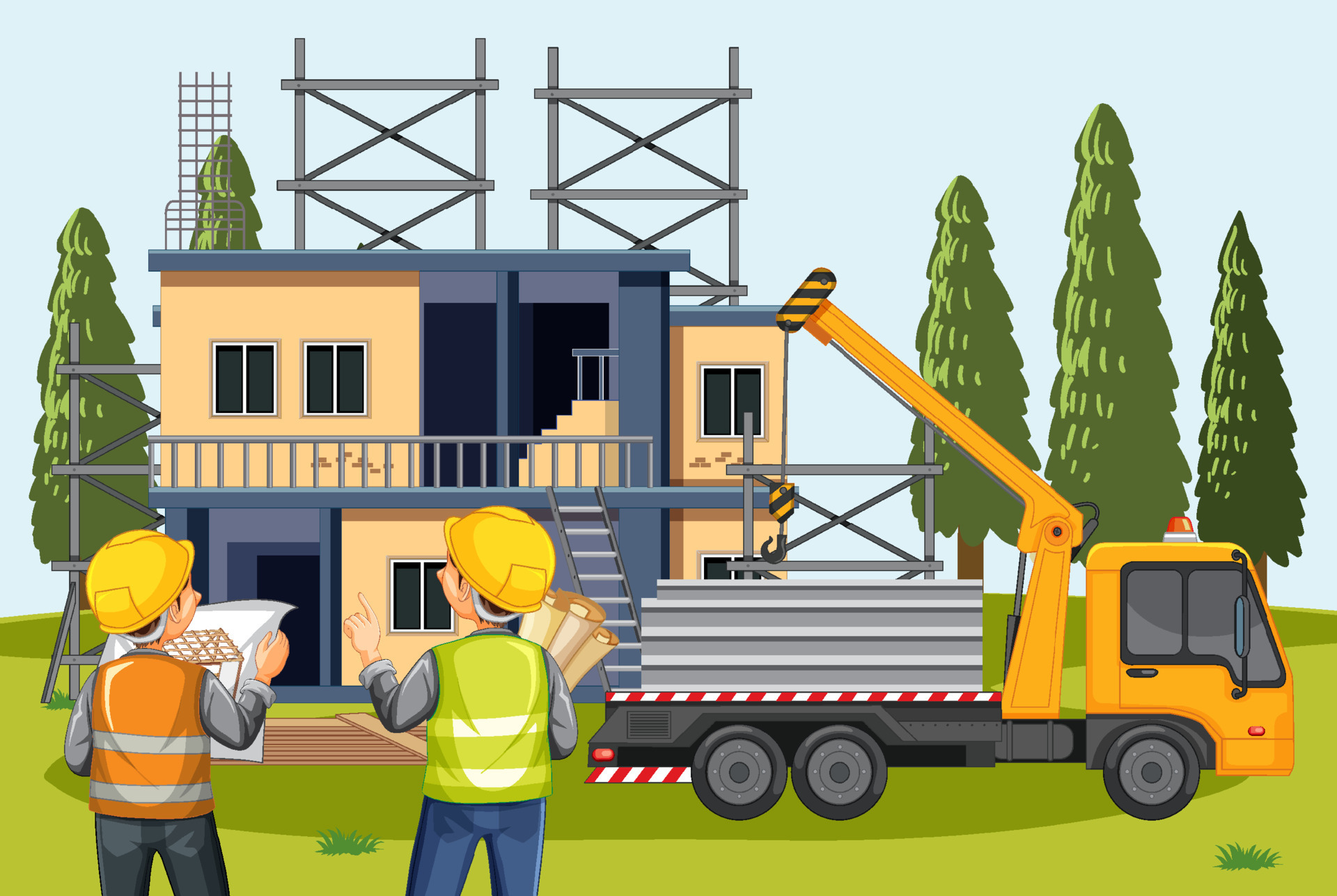 Cartoon scene of building house construction site 8191315 Vector Art at