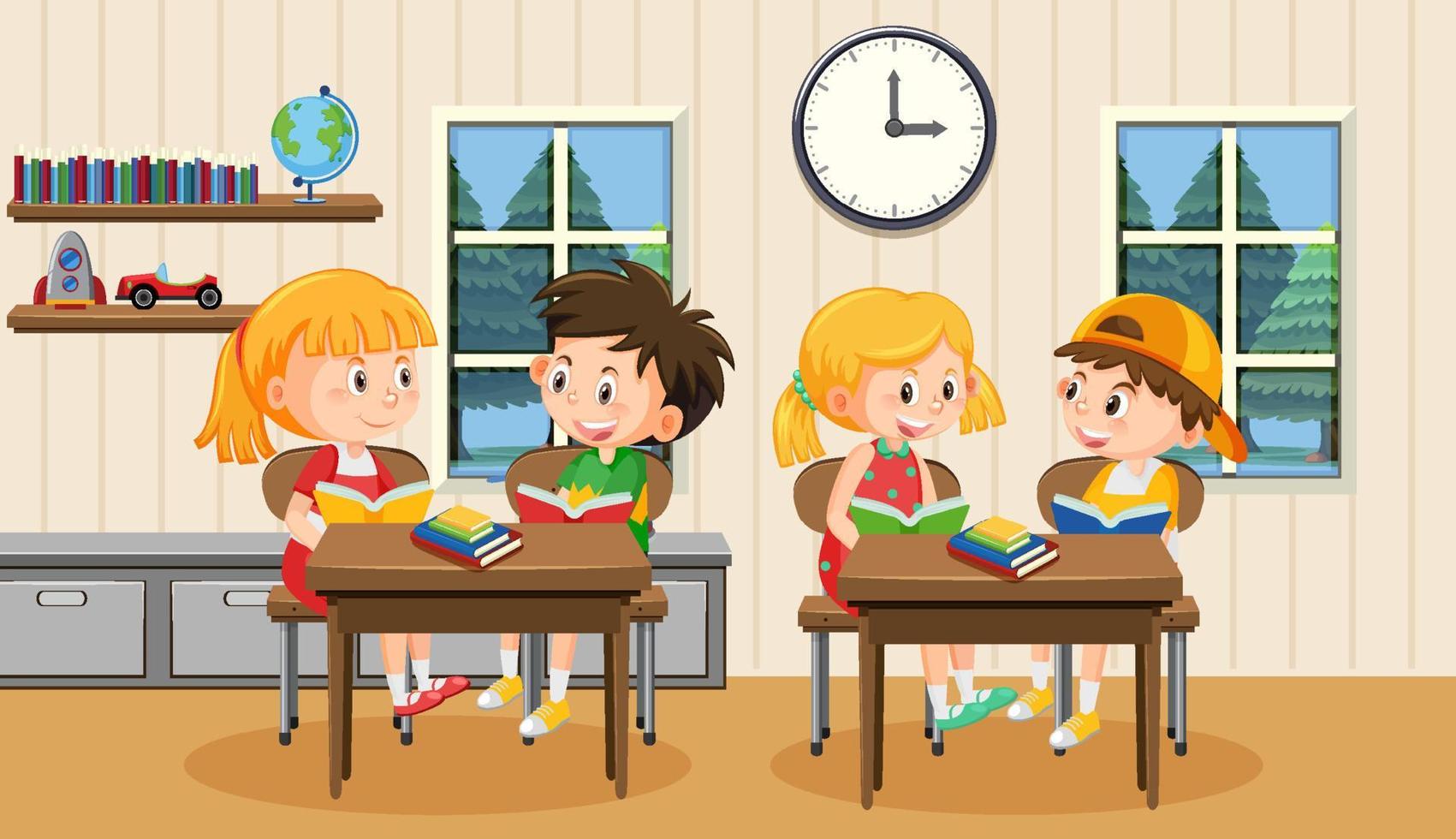 Room scene with children doing homework vector