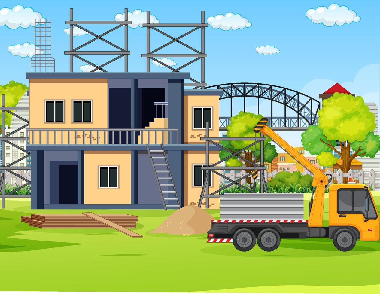 Cartoon scene of building construction site vector