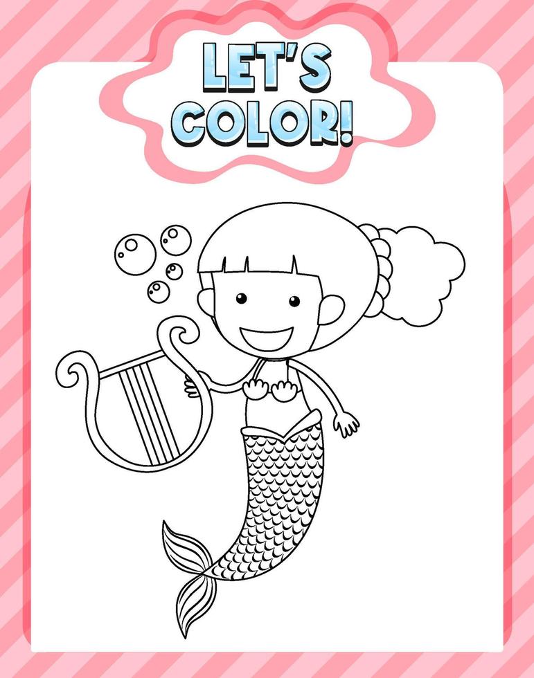 Worksheets template with lets color text and mermaid outline vector