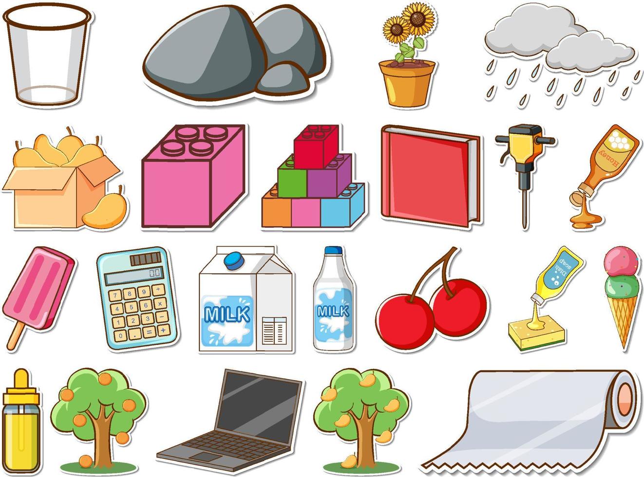 Sticker set of mixed daily objects vector