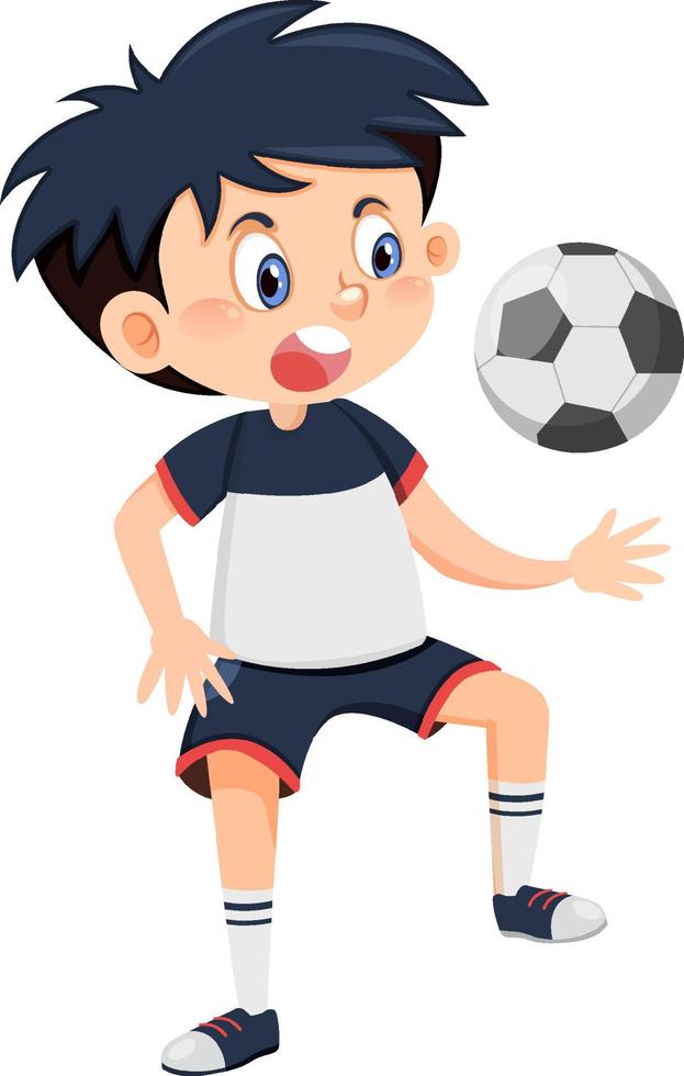 lindo, niño, juego, fútbol, caricatura vector