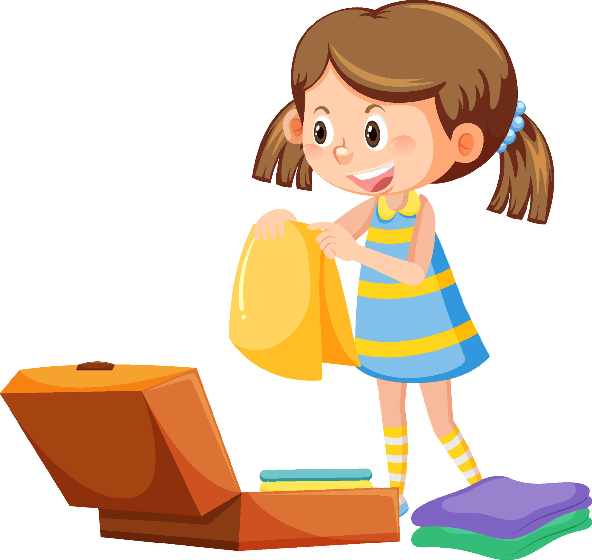 Illustration of a girl packing her suitcase to go on a trip or