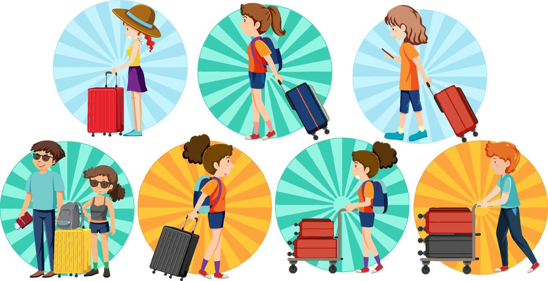 Different tourist simple characters set vector