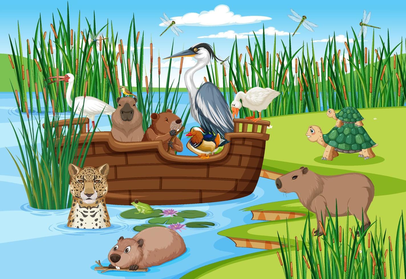 Forest scene with wild animals vector