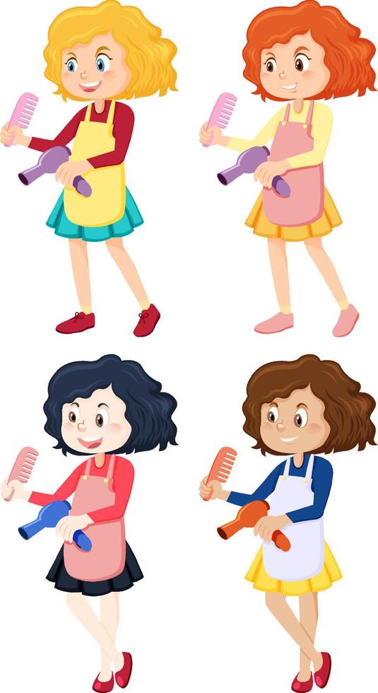 Set of different hairdressers holding tools vector