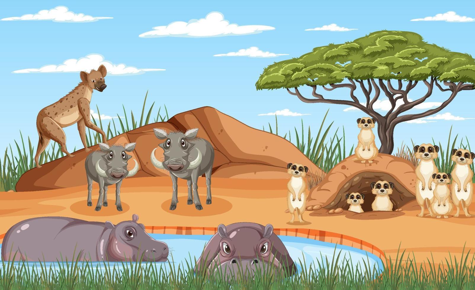 Dryland forest landscape with animals vector