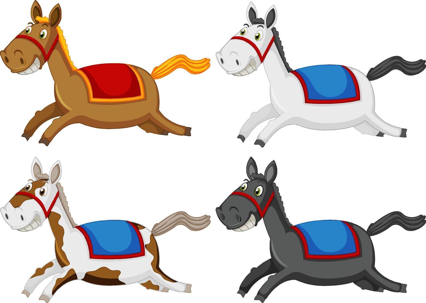 Set of horse running on white background vector