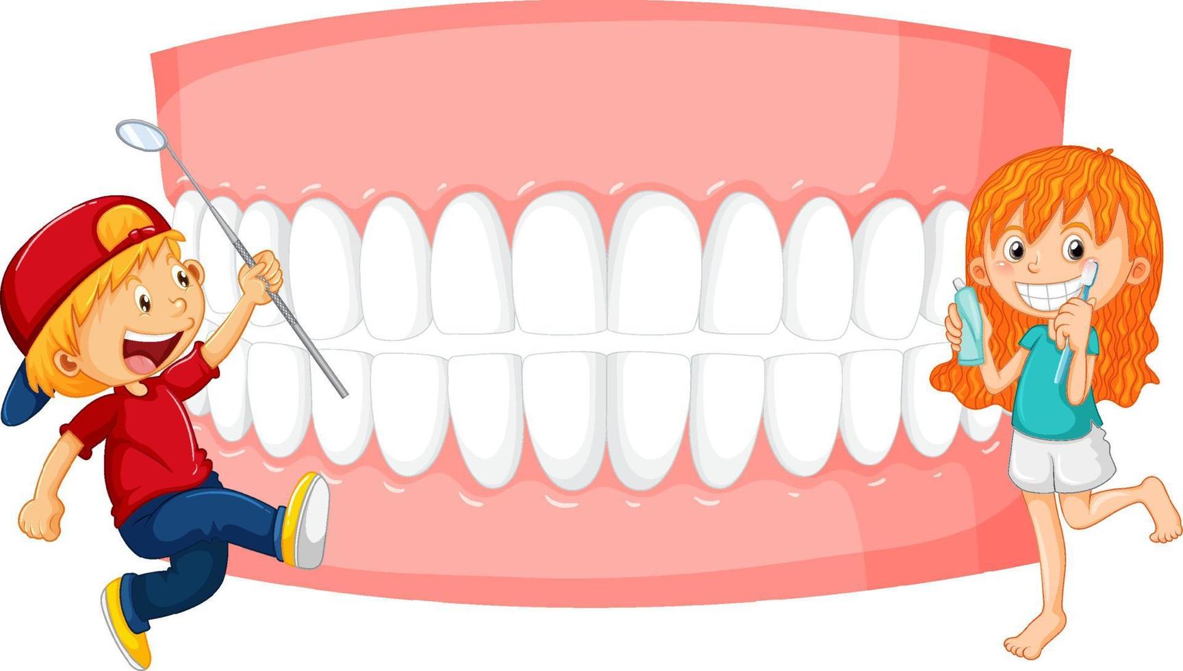 Children cartoon character brushing teeth vector