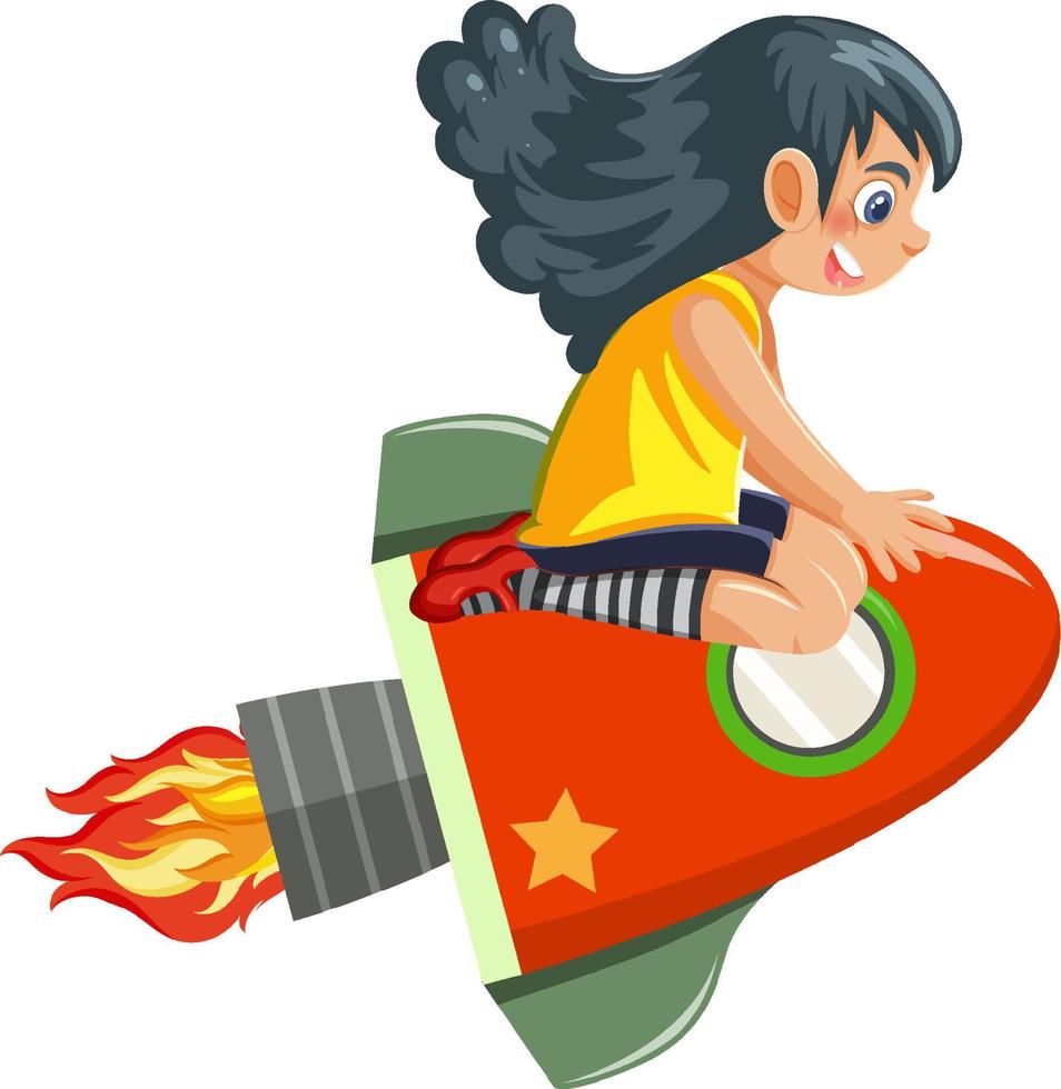 A girl riding on rocket isolated vector