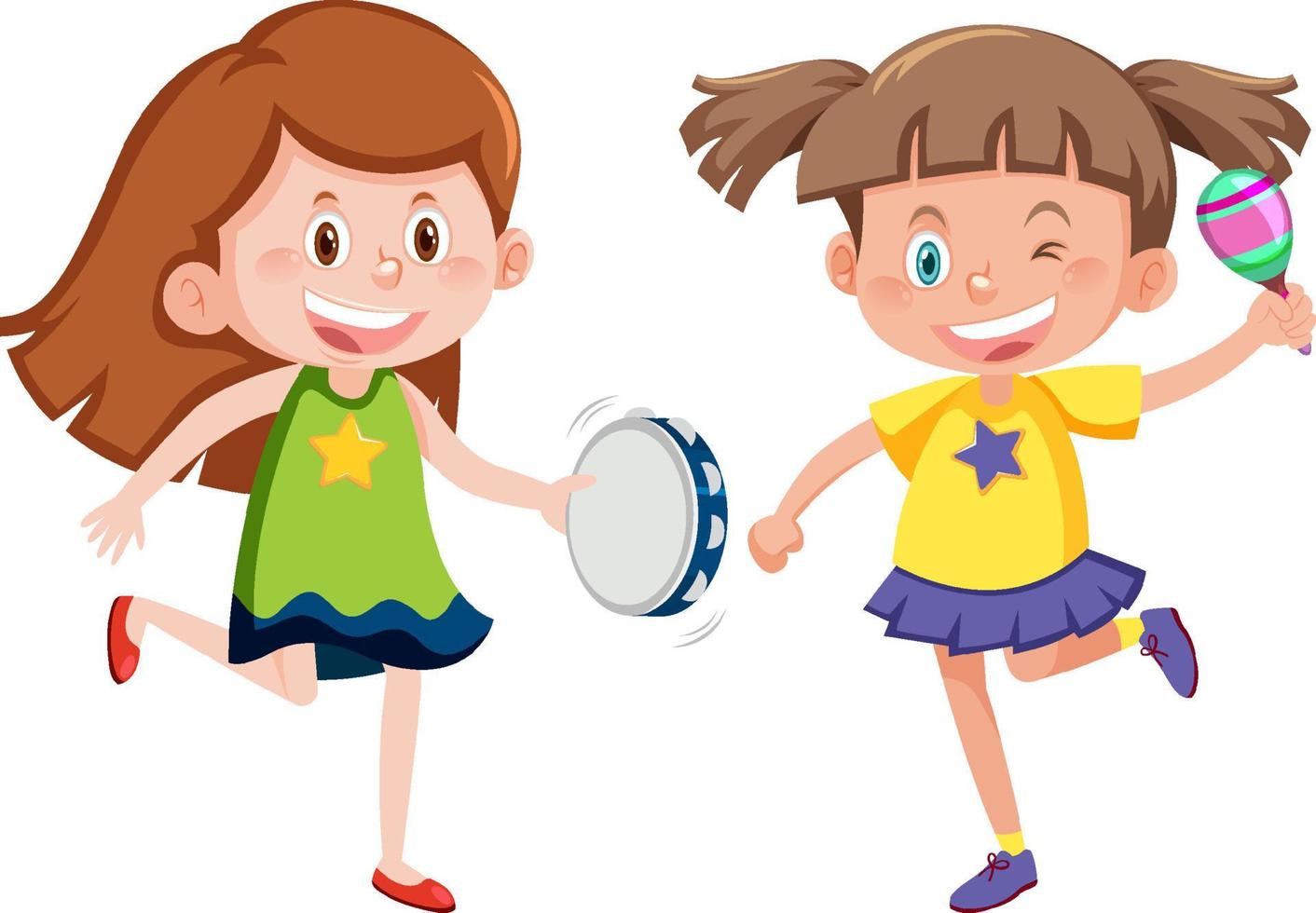 Two girls playing maracas and tambourine vector