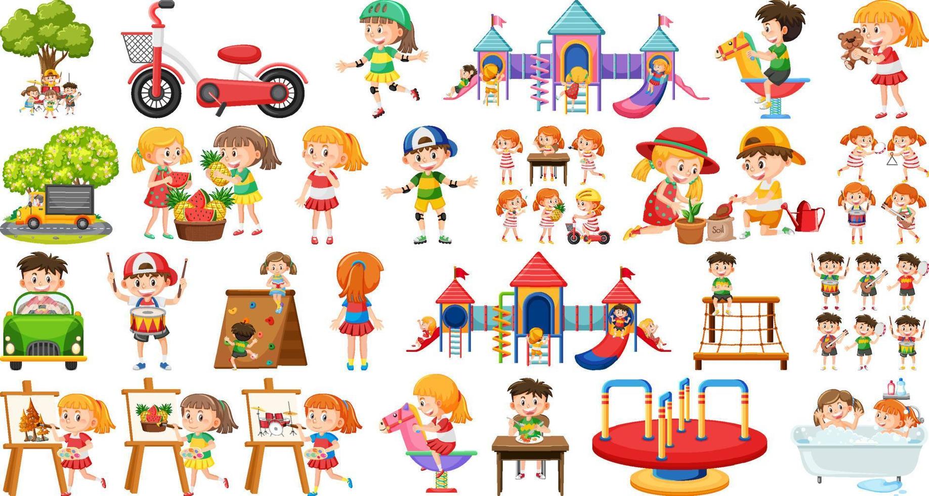 conjunto de niños haciendo diferentes actividades. vector