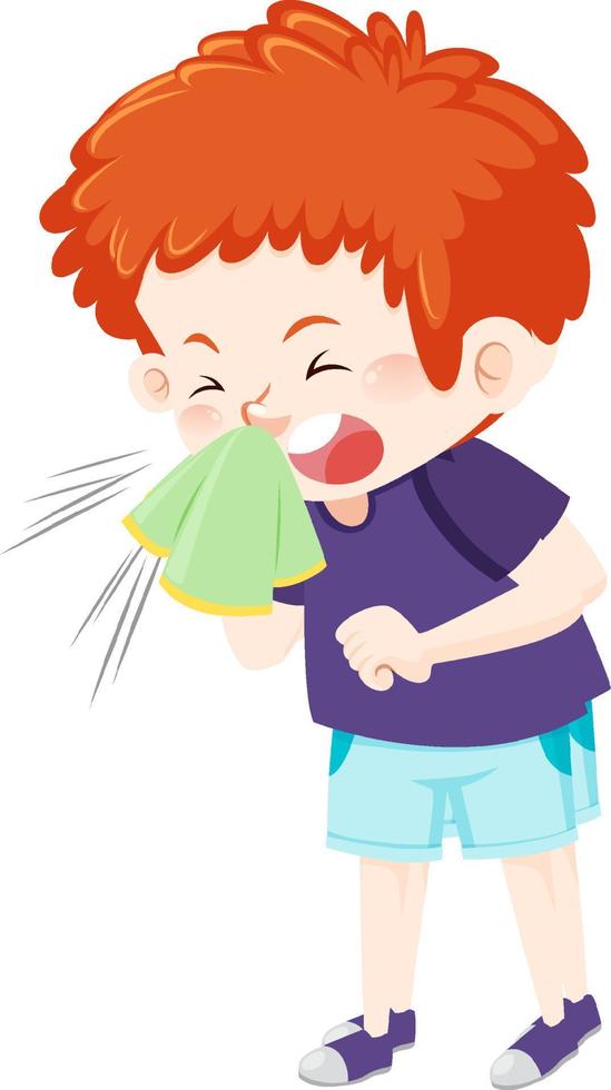 Boy having a cold on white background vector