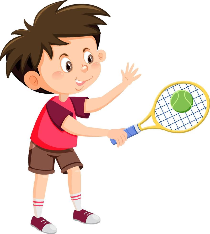 lindo, niño, jugador de tenis, caricatura vector