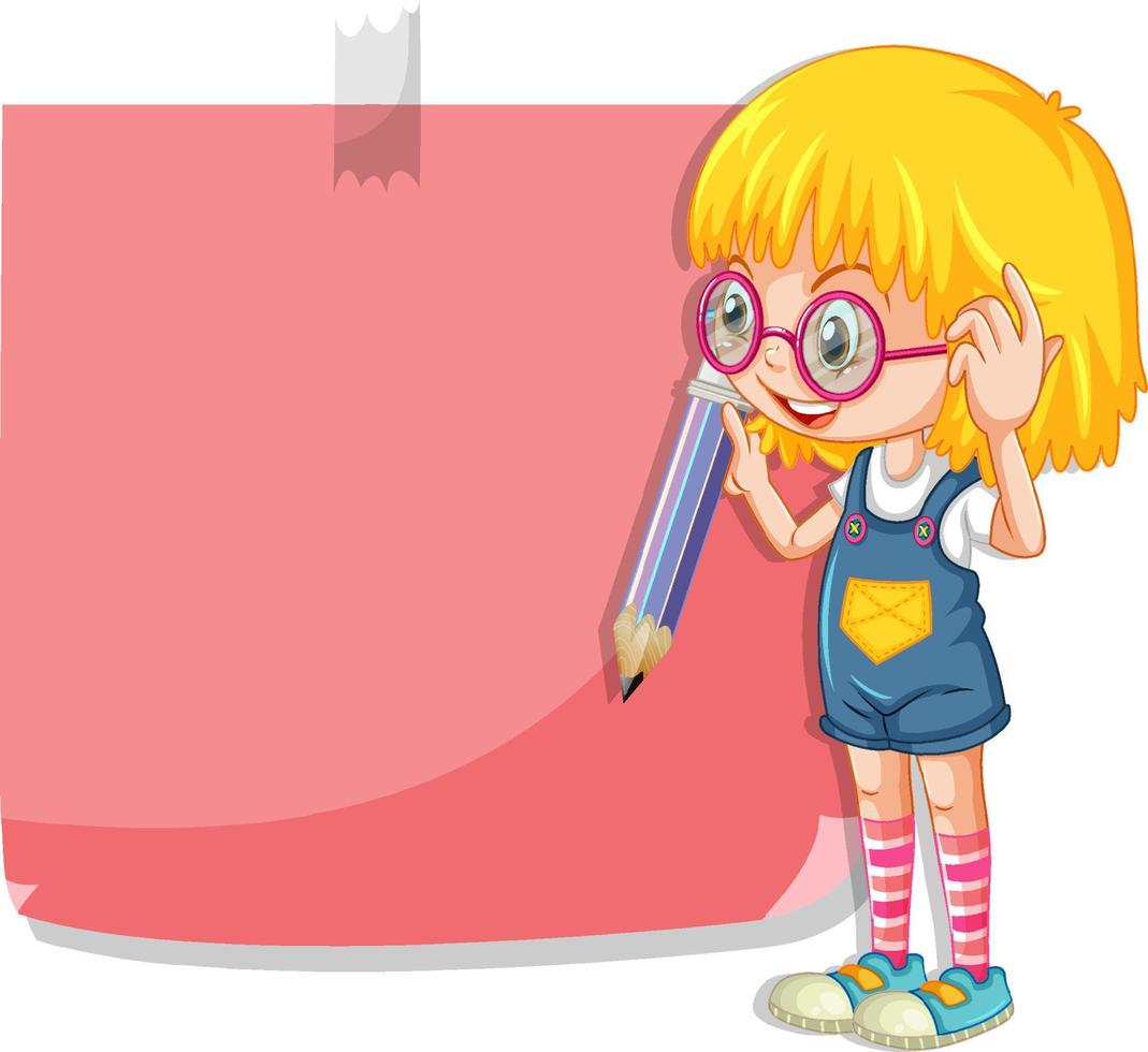 lindo personaje de dibujos animados de niña con bloc de notas de color vector