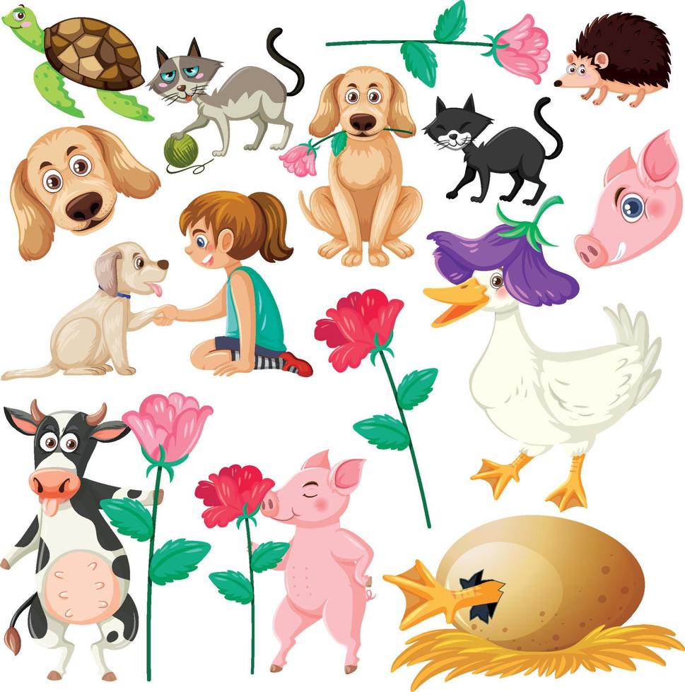 Set of different cute kids and objects vector