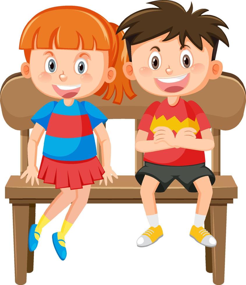 Cartoon couple kids sitting on bench vector