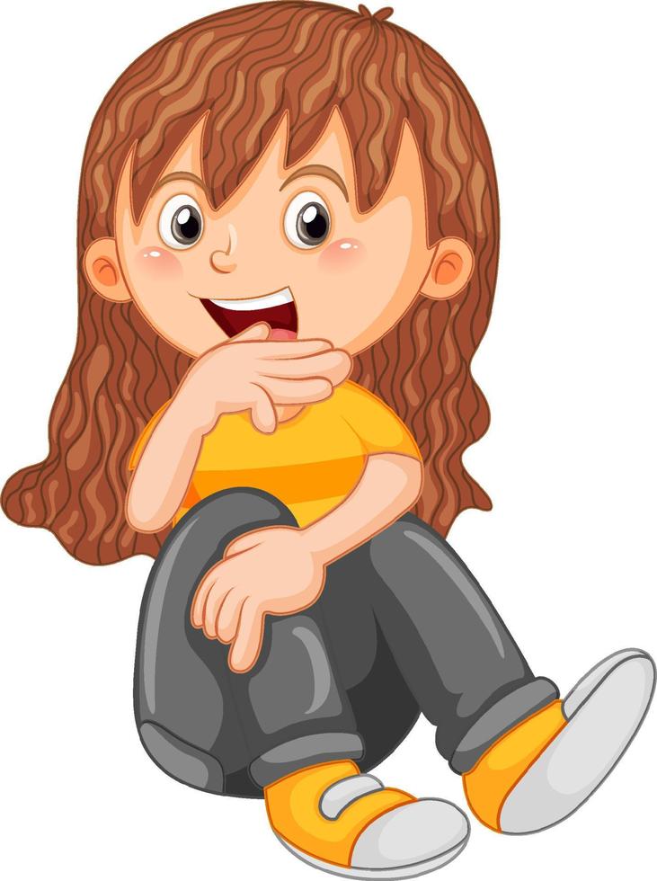 Happy girl cartoon character sitting on white background vector